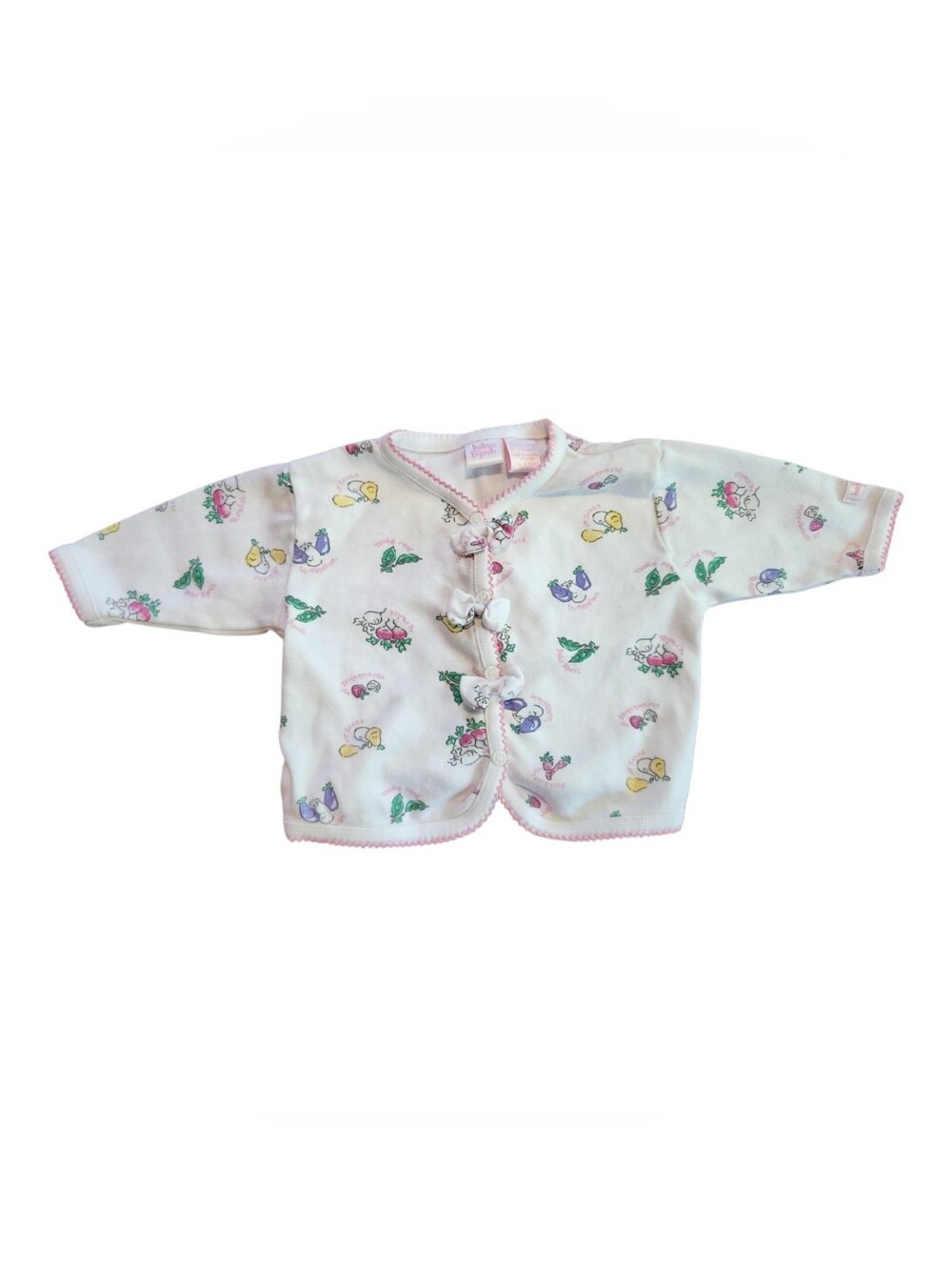 Vintage 90s Baby B'gosh Osh Kosh Vegetable Garden Print Bow Cardigan 3-6M Rare